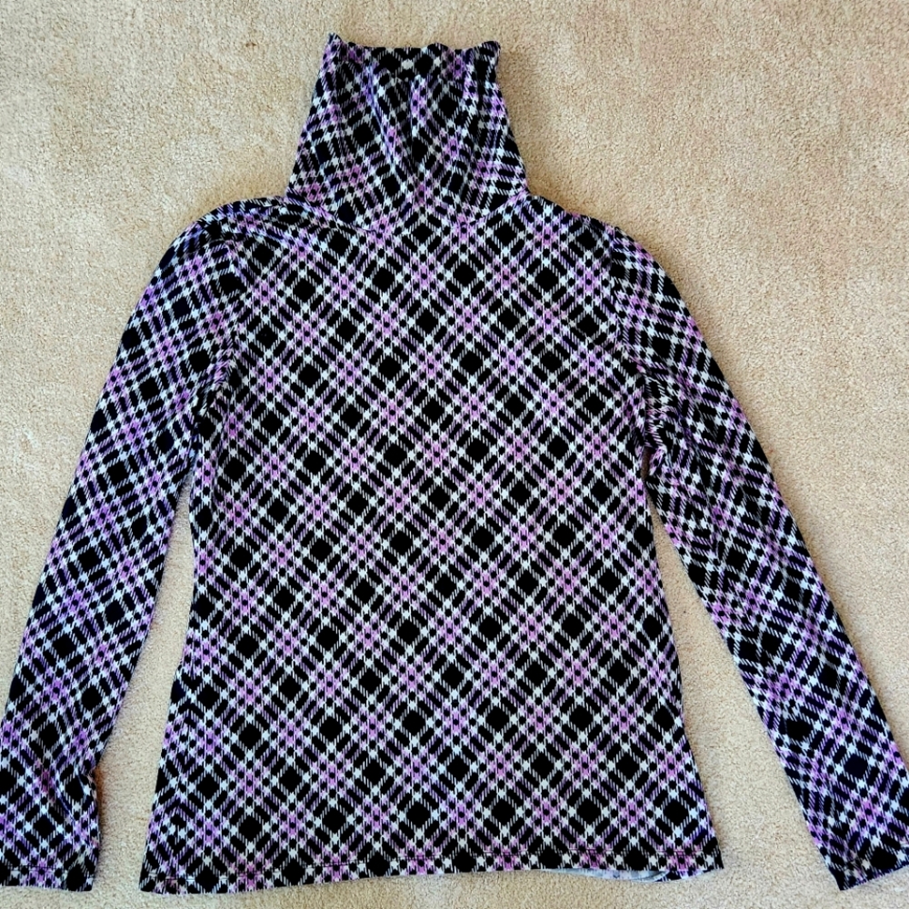 Talbots turtleneck violet plaid size S